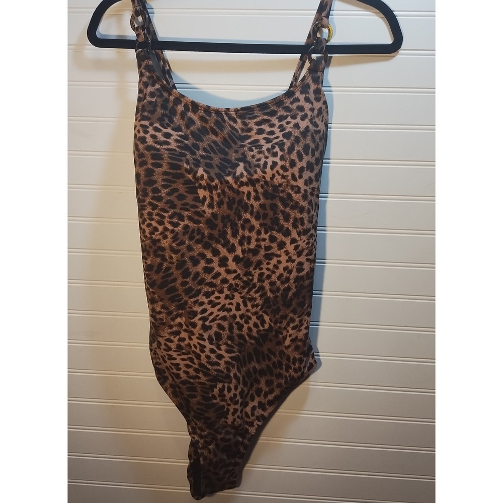 Time and Tru Womens Leopard Print One Piece Swimsuit XL 16-18 Brown Animal Print